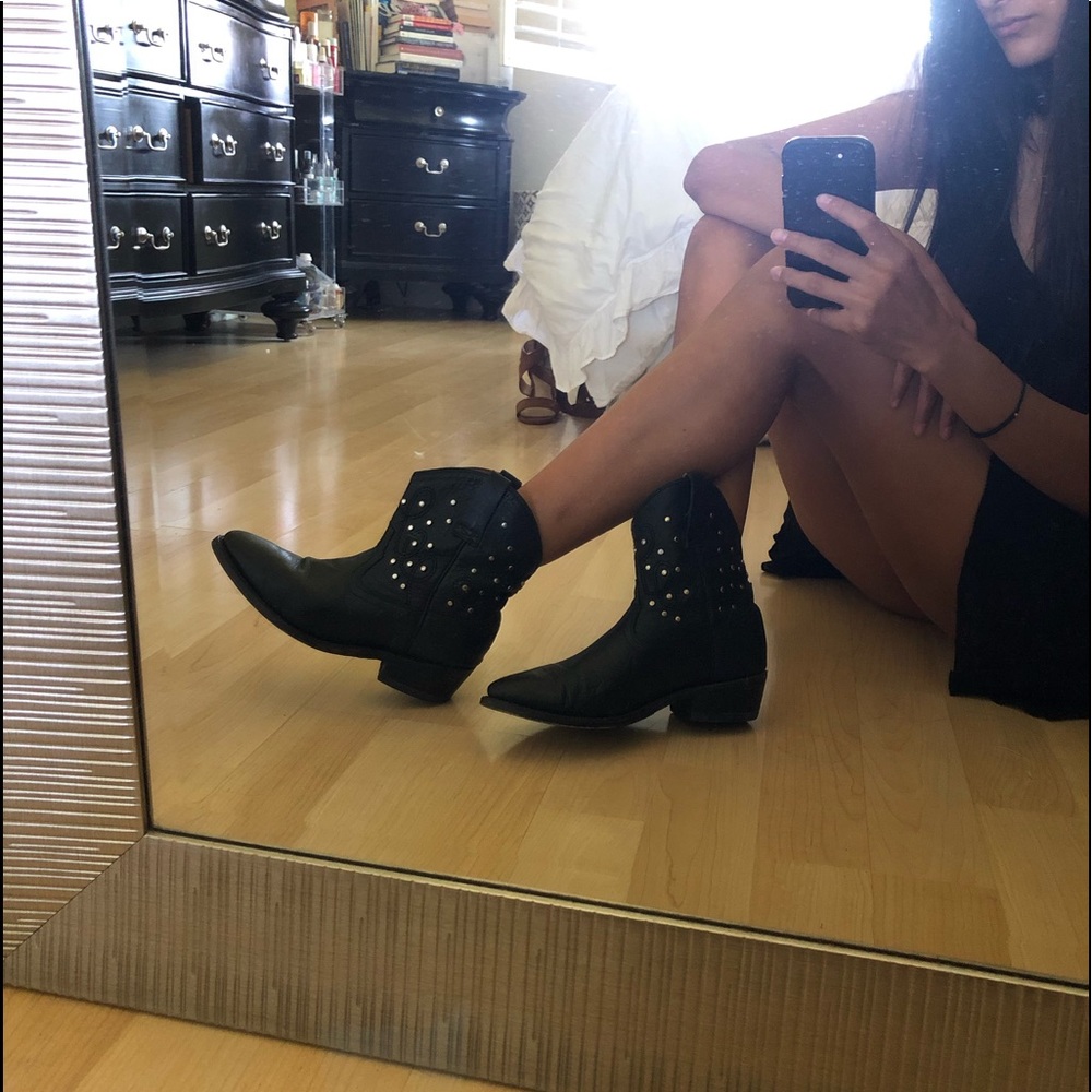 Miz Mooz Black Leather Studded Cowboy Boots